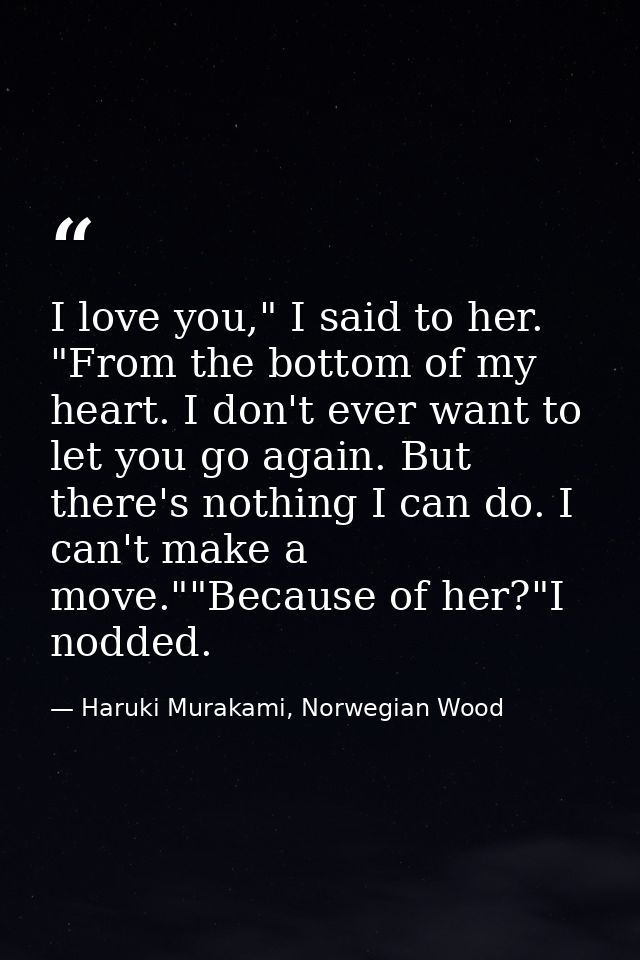 I love you," I said to her. "From the bottom of my heart. I don't ever want to let you go again. But there's nothing I c — Haruki Murakami, Norwegian Wood