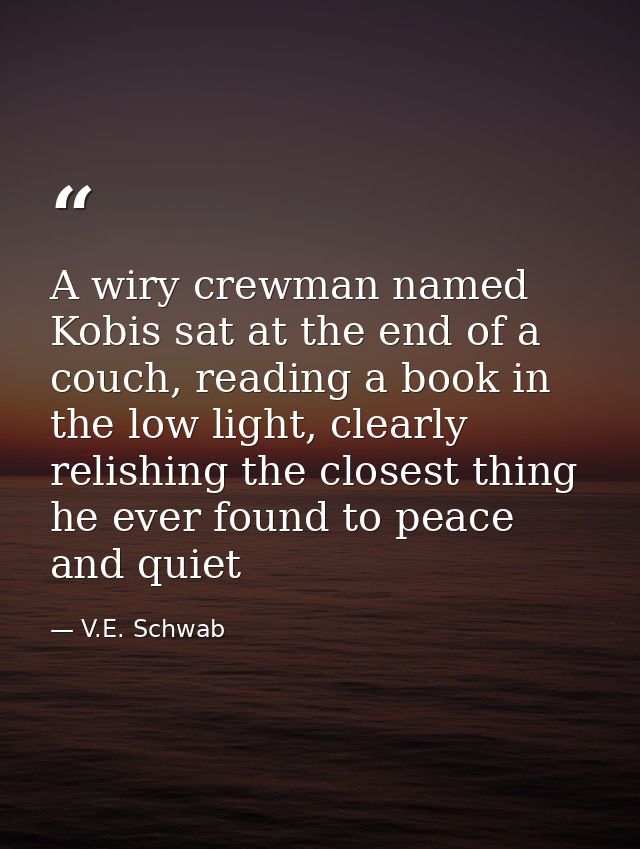 A wiry crewman named Kobis sat at the end of a couch, reading a book in the low light, clearly relishing the closest thi — V.E. Schwab