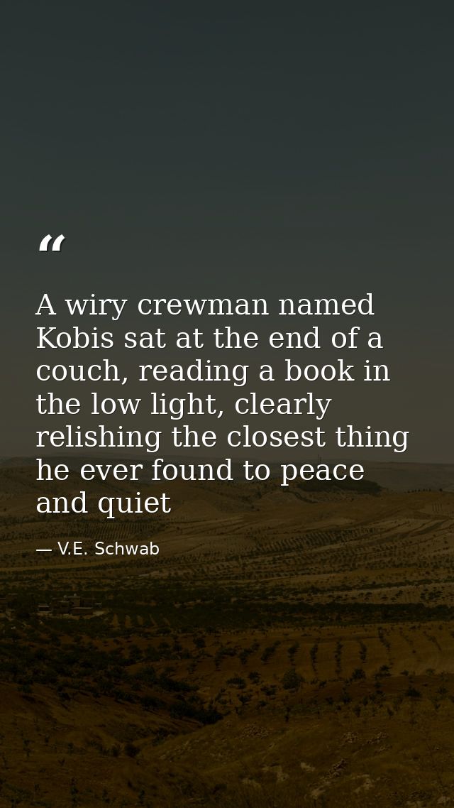 A wiry crewman named Kobis sat at the end of a couch, reading a book in the low light, clearly relishing the closest thi — V.E. Schwab
