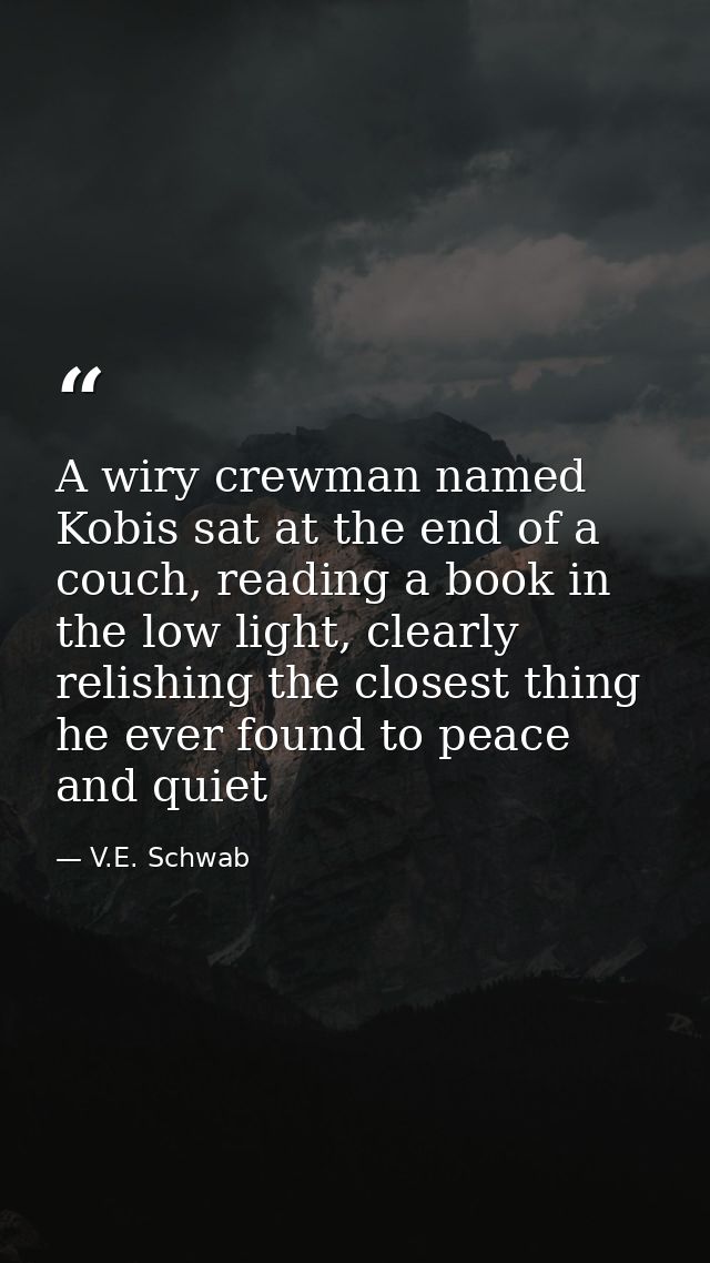 A wiry crewman named Kobis sat at the end of a couch, reading a book in the low light, clearly relishing the closest thi — V.E. Schwab