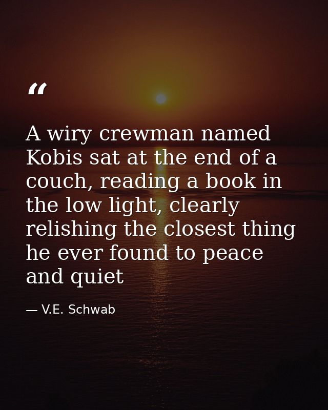 A wiry crewman named Kobis sat at the end of a couch, reading a book in the low light, clearly relishing the closest thi — V.E. Schwab