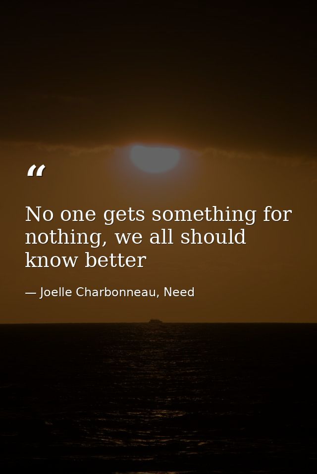 No one gets something for nothing, we all should know better — Joelle Charbonneau, Need