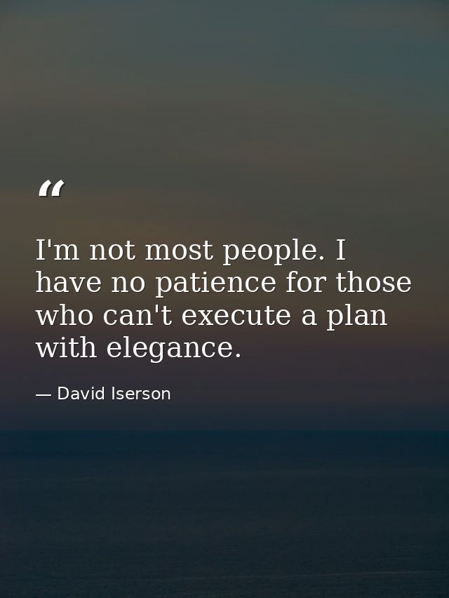 I'm not most people. I have no patience for those who can't execute a plan with elegance. — David Iserson