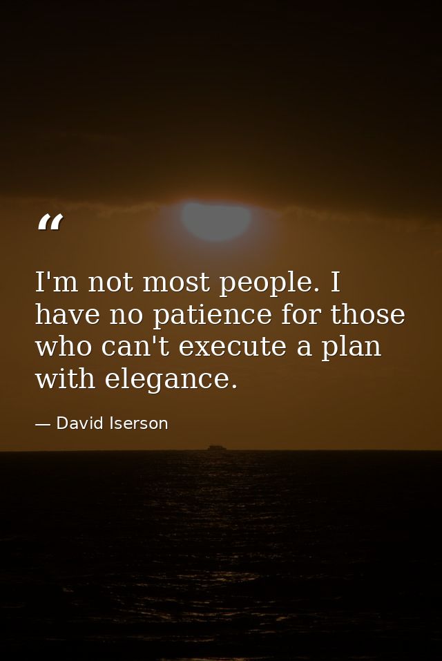 I'm not most people. I have no patience for those who can't execute a plan with elegance. — David Iserson
