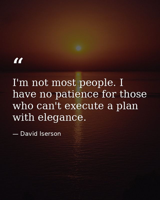 I'm not most people. I have no patience for those who can't execute a plan with elegance. — David Iserson