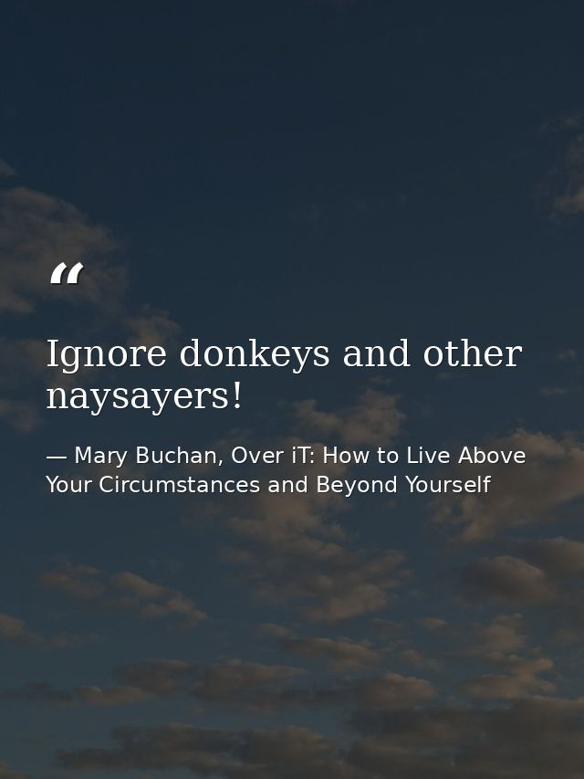 Ignore donkeys and other naysayers! — Mary Buchan, Over iT: How to Live Above Your Circumstances and Beyond Yourself
