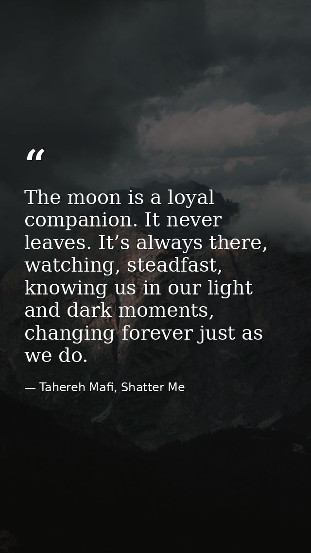 The moon is a loyal companion. It never leaves. It’s always there, watching, steadfast, knowing us in our light and dark — Tahereh Mafi, Shatter Me