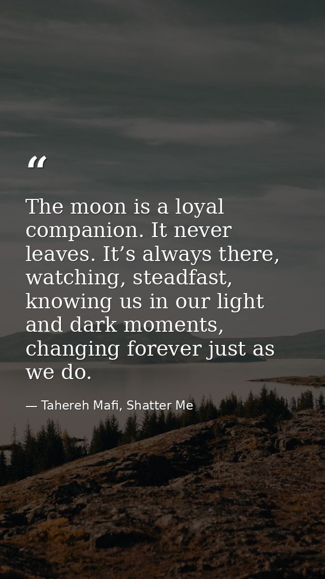 The moon is a loyal companion. It never leaves. It’s always there, watching, steadfast, knowing us in our light and dark — Tahereh Mafi, Shatter Me
