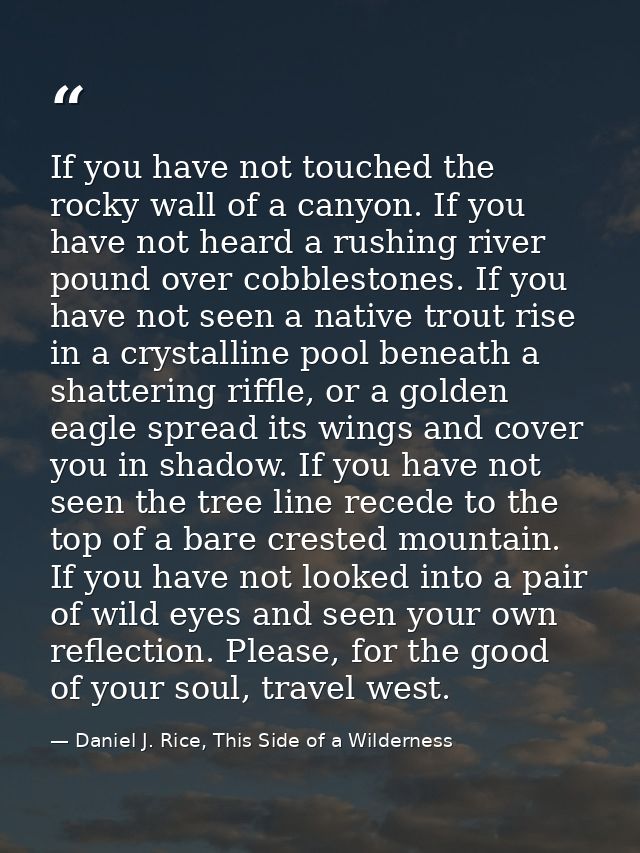 If you have not touched the rocky wall of a canyon. If you have not heard a rushing river pound over cobblestones. If yo — Daniel J. Rice, This Side of a Wilderness