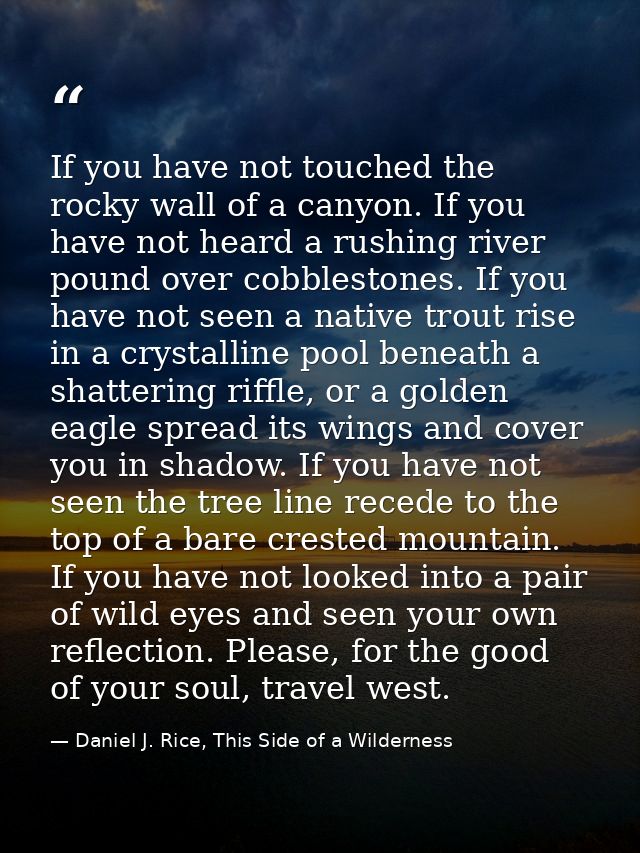 If you have not touched the rocky wall of a canyon. If you have not heard a rushing river pound over cobblestones. If yo — Daniel J. Rice, This Side of a Wilderness