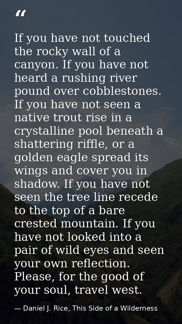 If you have not touched the rocky wall of a canyon. If you have not heard a rushing river pound over cobblestones. If yo — Daniel J. Rice, This Side of a Wilderness