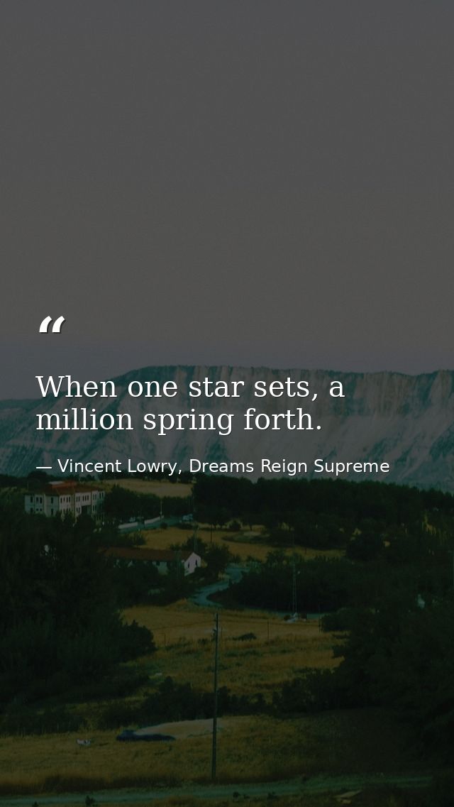When one star sets, a million spring forth. — Vincent Lowry, Dreams Reign Supreme