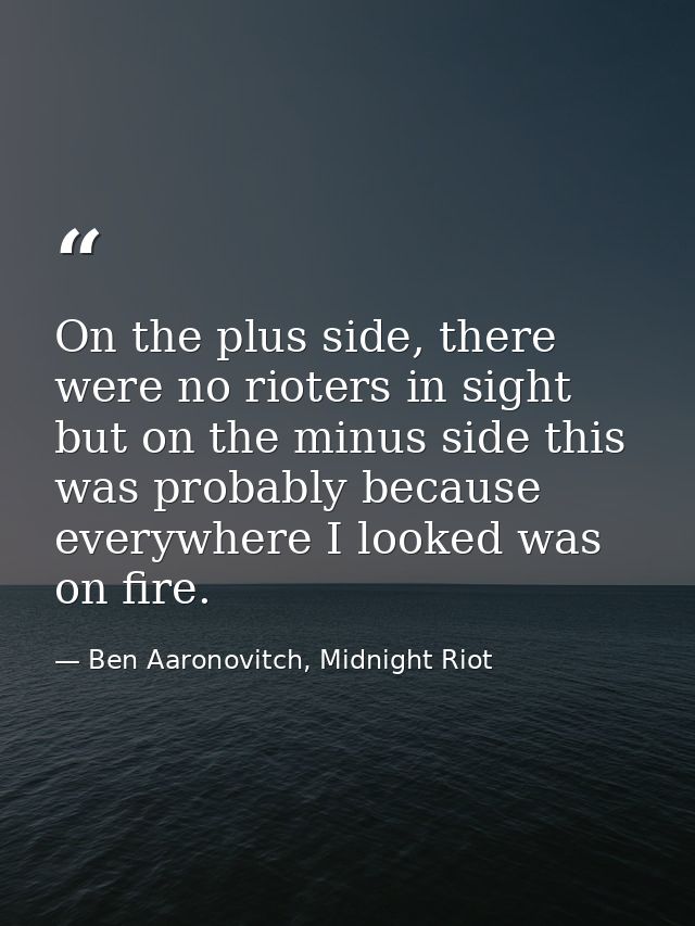 On the plus side, there were no rioters in sight but on the minus side this was probably because everywhere I looked was — Ben Aaronovitch, Midnight Riot