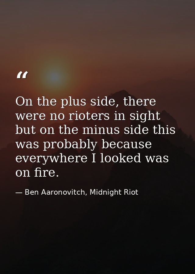 On the plus side, there were no rioters in sight but on the minus side this was probably because everywhere I looked was — Ben Aaronovitch, Midnight Riot