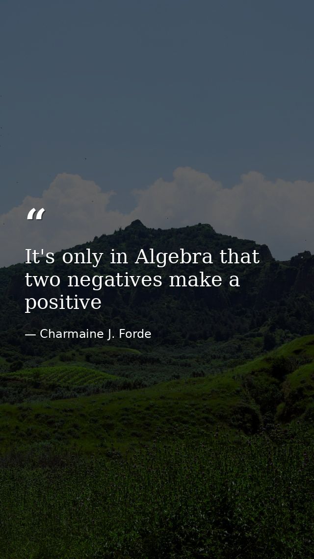 It's only in Algebra that two negatives make a positive — Charmaine J. Forde