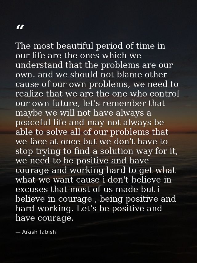 The most beautiful period of time in our life are the ones which we understand that the problems are our own. and we sho — Arash Tabish