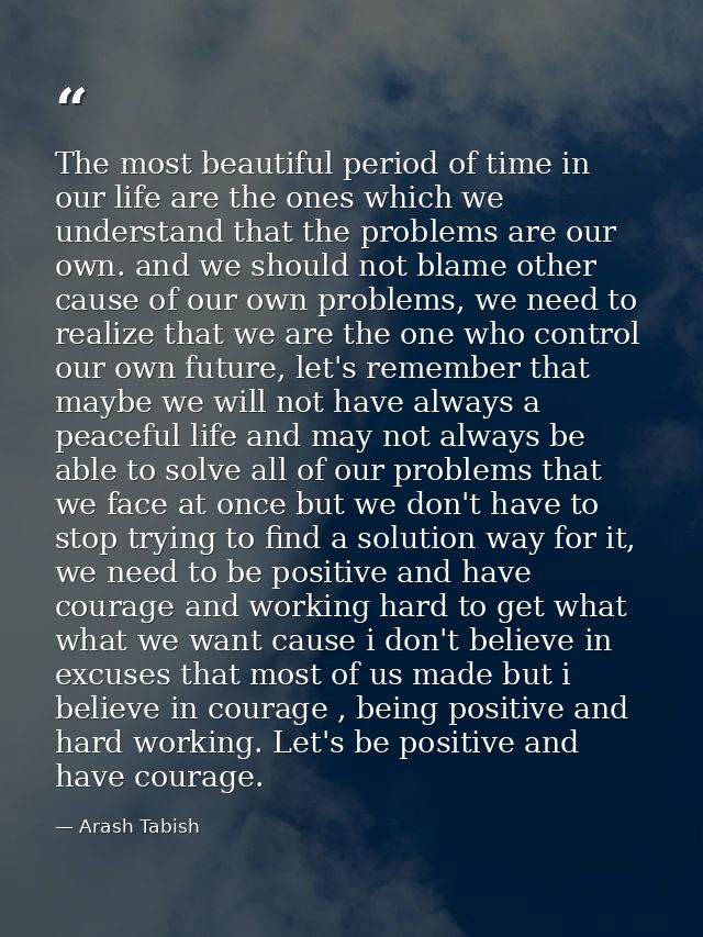 The most beautiful period of time in our life are the ones which we understand that the problems are our own. and we sho — Arash Tabish