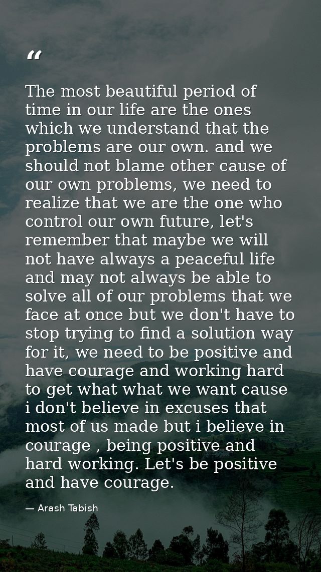 The most beautiful period of time in our life are the ones which we understand that the problems are our own. and we sho — Arash Tabish