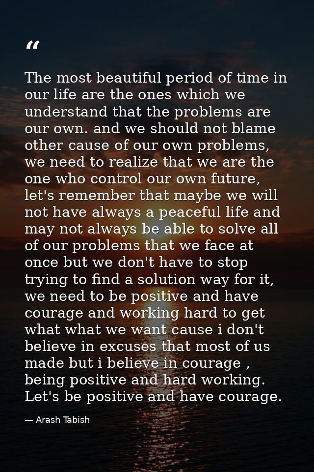 The most beautiful period of time in our life are the ones which we understand that the problems are our own. and we sho — Arash Tabish