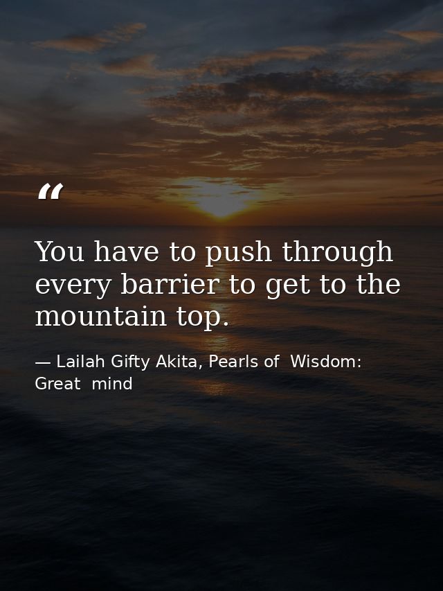 You have to push through every barrier to get to the mountain top. — Lailah Gifty Akita, Pearls of  Wisdom: Great  mind
