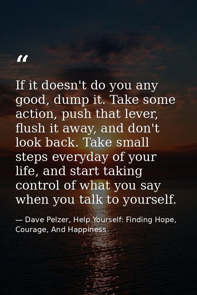 If it doesn't do you any good, dump it. Take some action, push that lever, flush it away, and don't look back. Take smal — Dave Pelzer, Help Yourself: Finding Hope, Courage, And Happiness