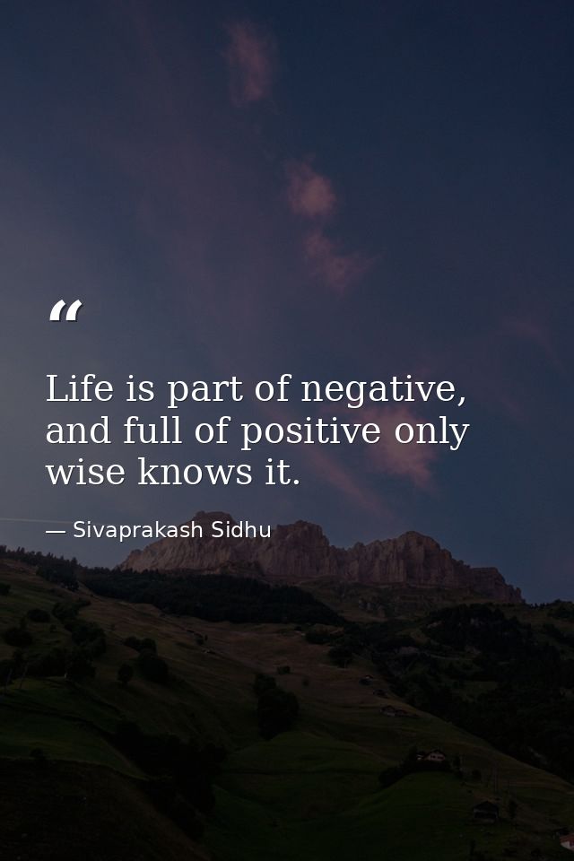 Life is part of negative, and full of positive only wise knows it. — Sivaprakash Sidhu