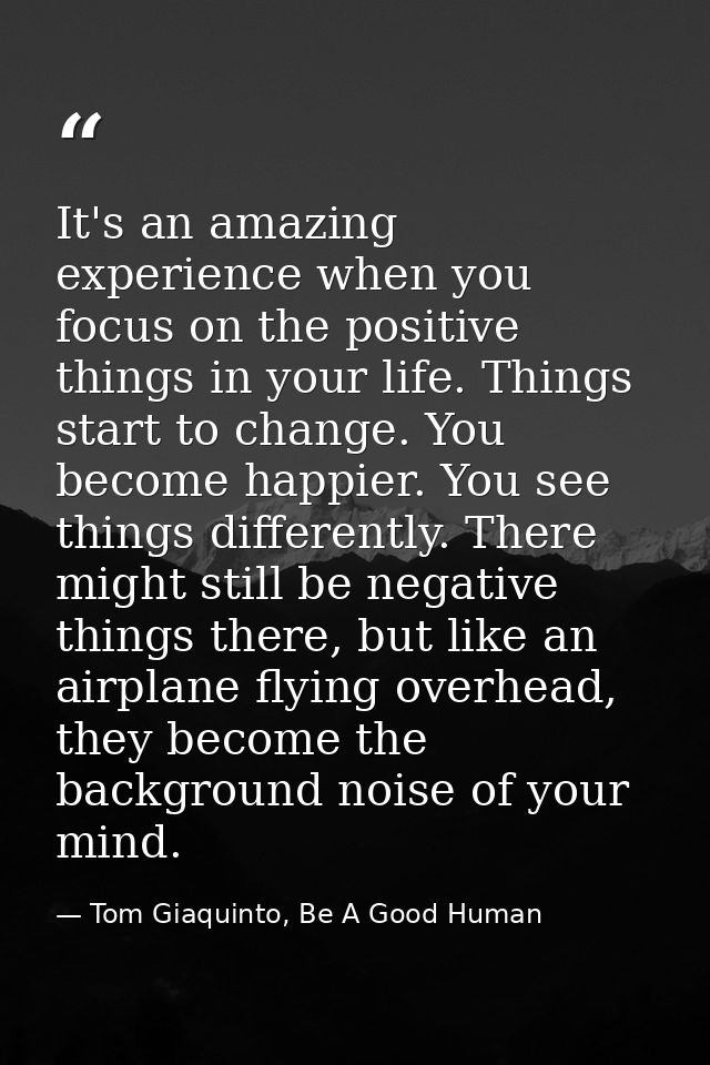 It's an amazing experience when you focus on the positive things in your life. Things start to change. You become happie — Tom Giaquinto, Be A Good Human