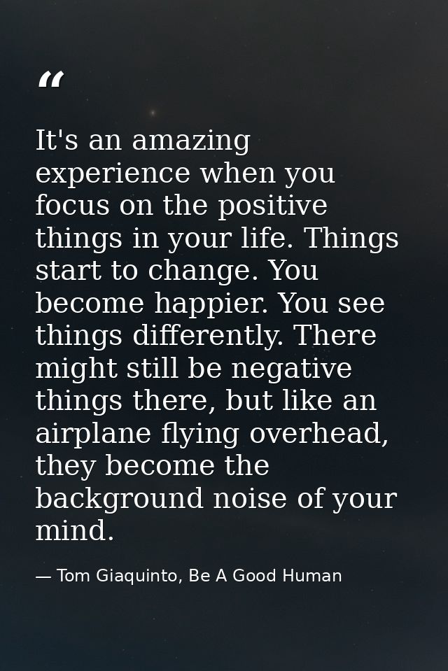 It's an amazing experience when you focus on the positive things in your life. Things start to change. You become happie — Tom Giaquinto, Be A Good Human