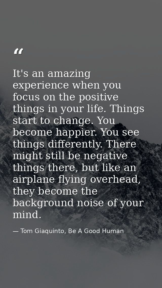It's an amazing experience when you focus on the positive things in your life. Things start to change. You become happie — Tom Giaquinto, Be A Good Human