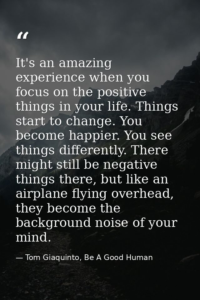It's an amazing experience when you focus on the positive things in your life. Things start to change. You become happie — Tom Giaquinto, Be A Good Human