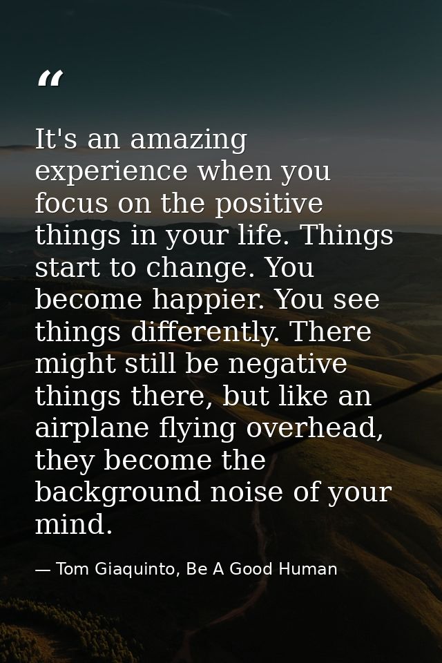 It's an amazing experience when you focus on the positive things in your life. Things start to change. You become happie — Tom Giaquinto, Be A Good Human