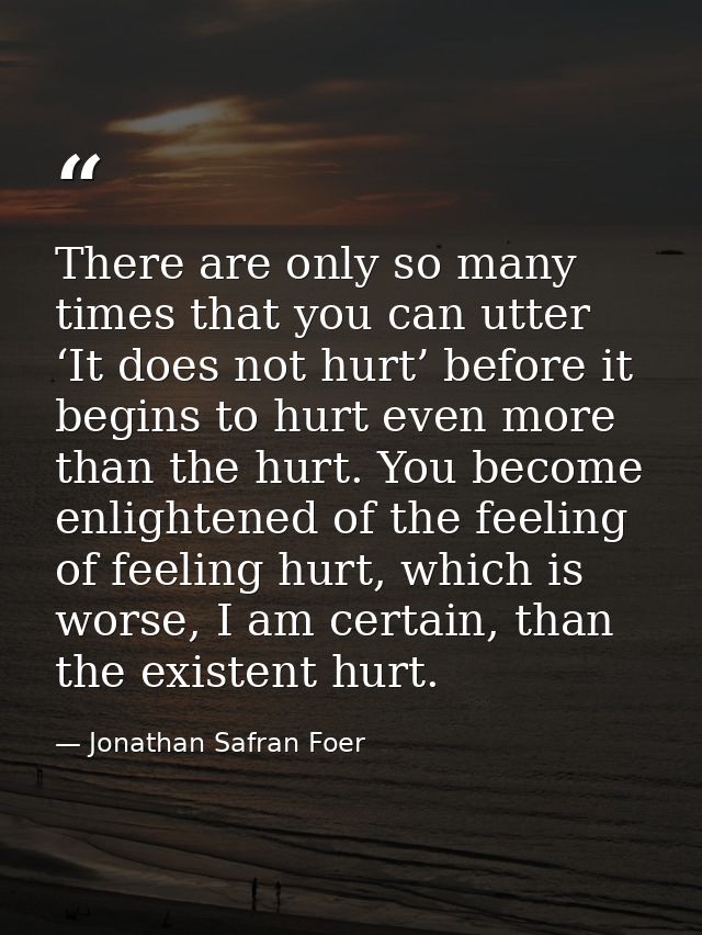 There are only so many times that you can utter ‘It does not hurt’ before it begins to hurt even more than the hurt. You — Jonathan Safran Foer