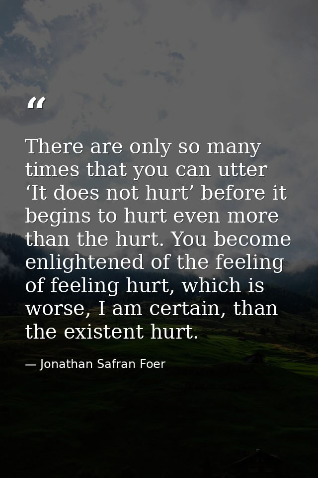There are only so many times that you can utter ‘It does not hurt’ before it begins to hurt even more than the hurt. You — Jonathan Safran Foer
