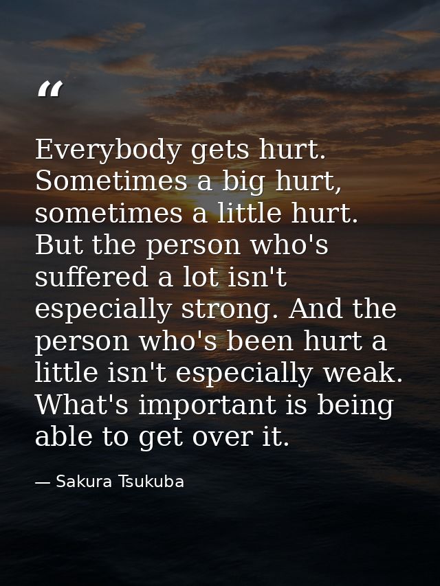 Everybody gets hurt. Sometimes a big hurt, sometimes a little hurt. But the person who's suffered a lot isn't especially — Sakura Tsukuba