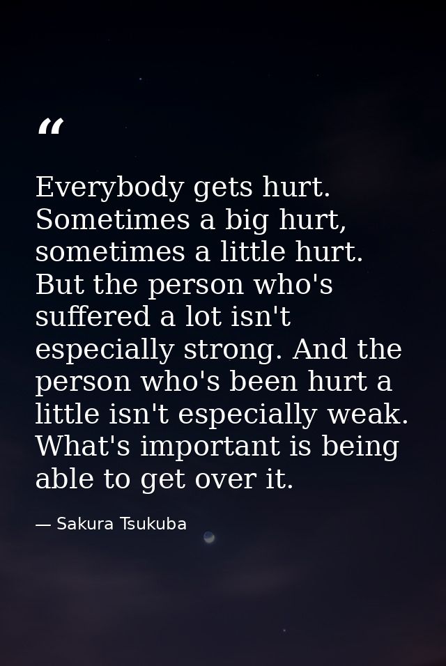 Everybody gets hurt. Sometimes a big hurt, sometimes a little hurt. But the person who's suffered a lot isn't especially — Sakura Tsukuba