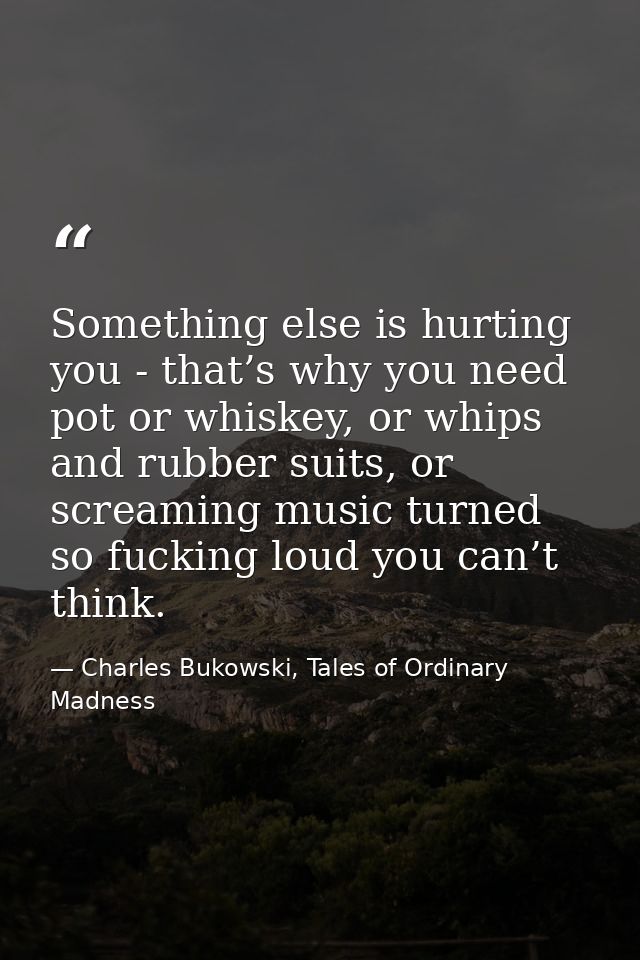 Something else is hurting you - that’s why you need pot or whiskey, or whips and rubber suits, or screaming music turned — Charles Bukowski, Tales of Ordinary Madness