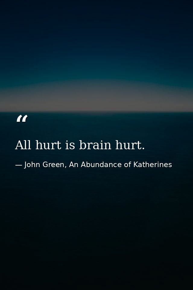 All hurt is brain hurt. — John Green, An Abundance of Katherines