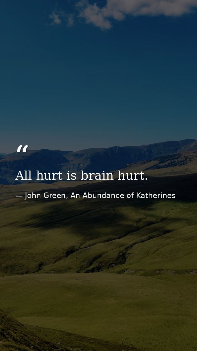 All hurt is brain hurt. — John Green, An Abundance of Katherines