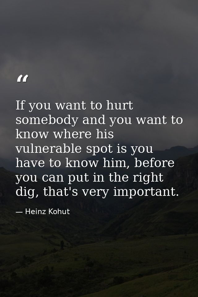 If you want to hurt somebody and you want to know where his vulnerable spot is you have to know him, before you can put  — Heinz Kohut