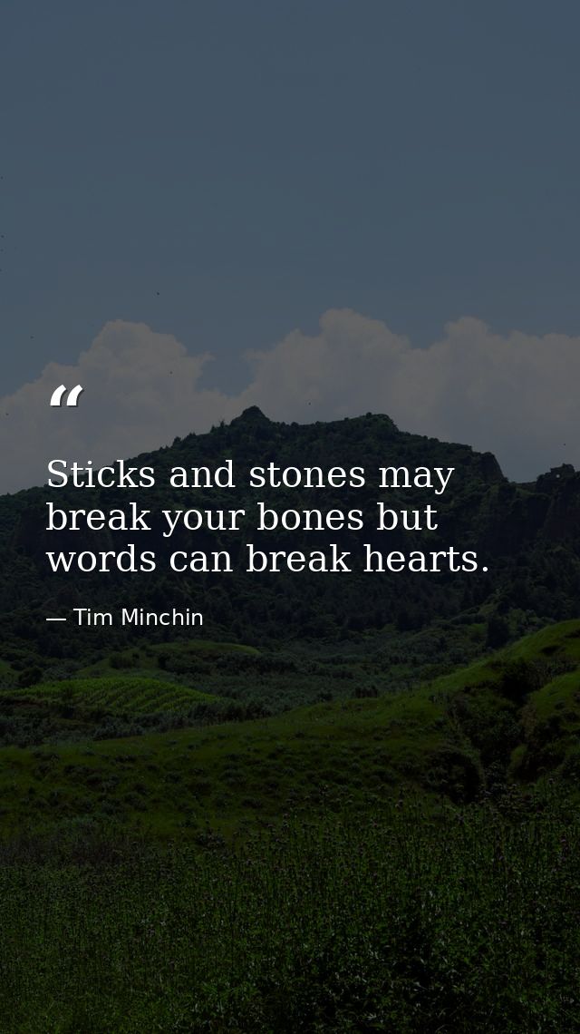 Sticks and stones may break your bones but words can break hearts. — Tim Minchin