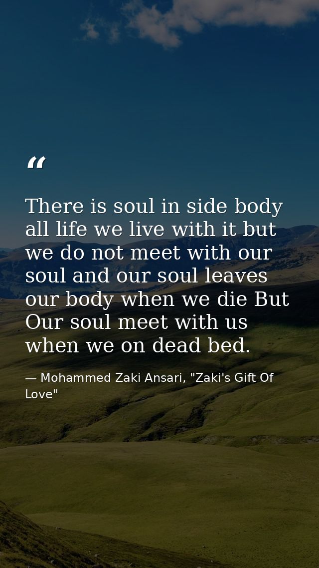 There is soul in side body all life we live with it but we do not meet with our soul and our soul leaves our body when w — Mohammed Zaki Ansari, "Zaki's Gift Of Love"
