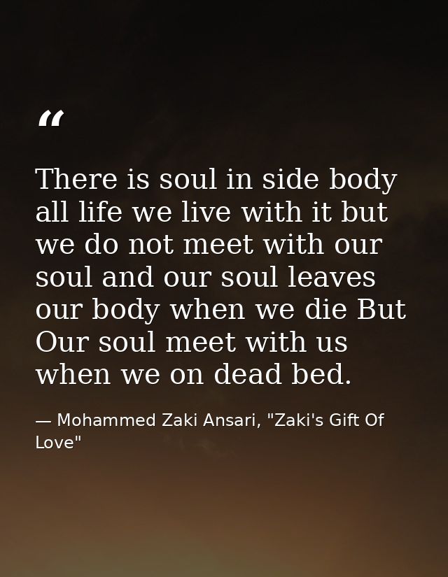 There is soul in side body all life we live with it but we do not meet with our soul and our soul leaves our body when w — Mohammed Zaki Ansari, "Zaki's Gift Of Love"