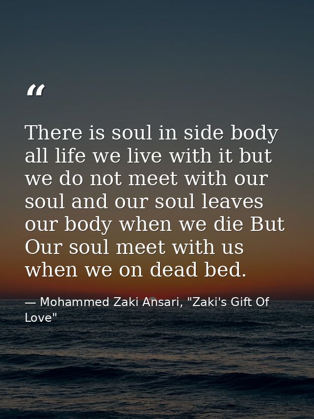 There is soul in side body all life we live with it but we do not meet with our soul and our soul leaves our body when w — Mohammed Zaki Ansari, "Zaki's Gift Of Love"