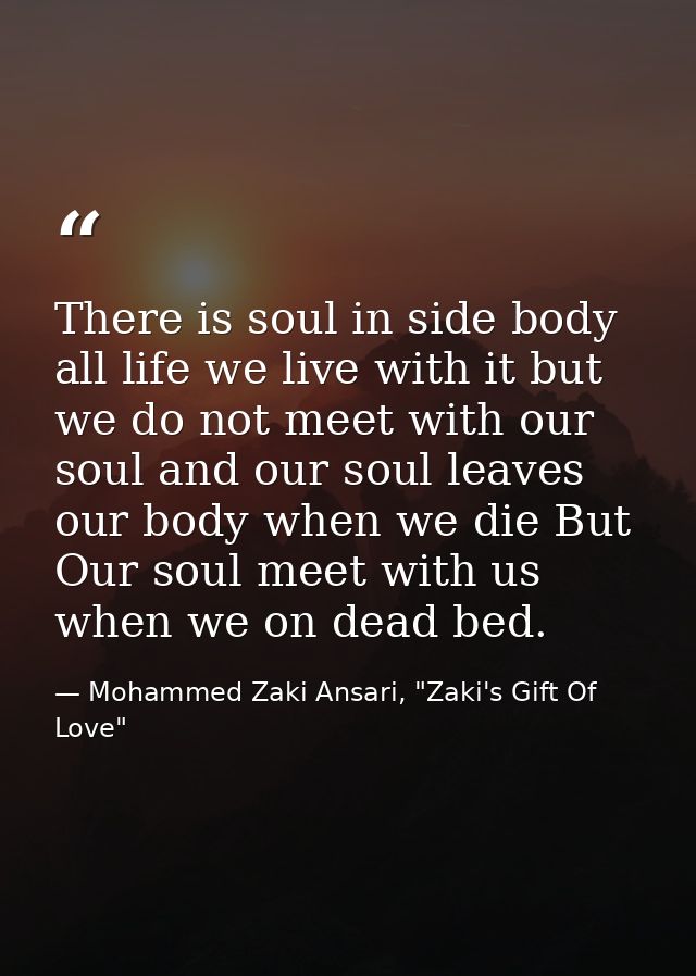 There is soul in side body all life we live with it but we do not meet with our soul and our soul leaves our body when w — Mohammed Zaki Ansari, "Zaki's Gift Of Love"