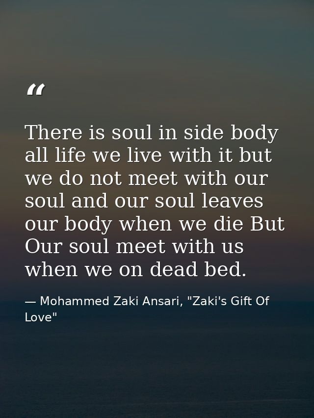 There is soul in side body all life we live with it but we do not meet with our soul and our soul leaves our body when w — Mohammed Zaki Ansari, "Zaki's Gift Of Love"