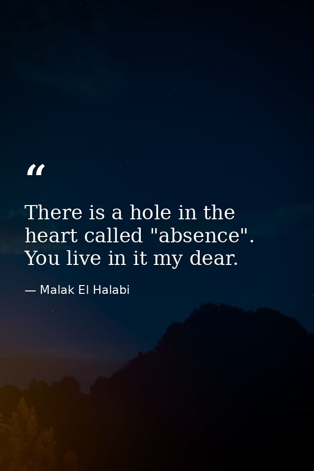 There is a hole in the heart called "absence". You live in it my dear. — Malak El Halabi