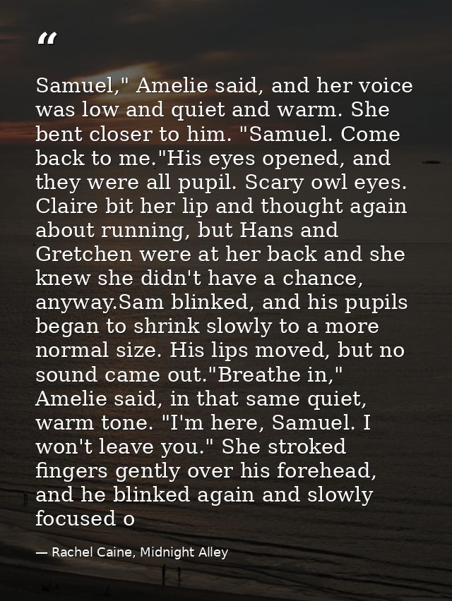 Samuel," Amelie said, and her voice was low and quiet and warm. She bent closer to him. "Samuel. Come back to me."His ey — Rachel Caine, Midnight Alley