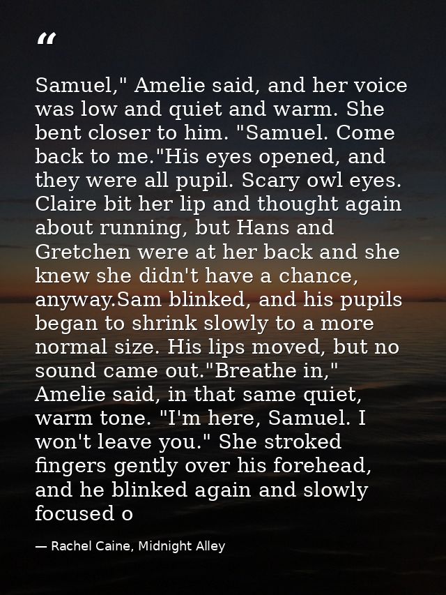 Samuel," Amelie said, and her voice was low and quiet and warm. She bent closer to him. "Samuel. Come back to me."His ey — Rachel Caine, Midnight Alley