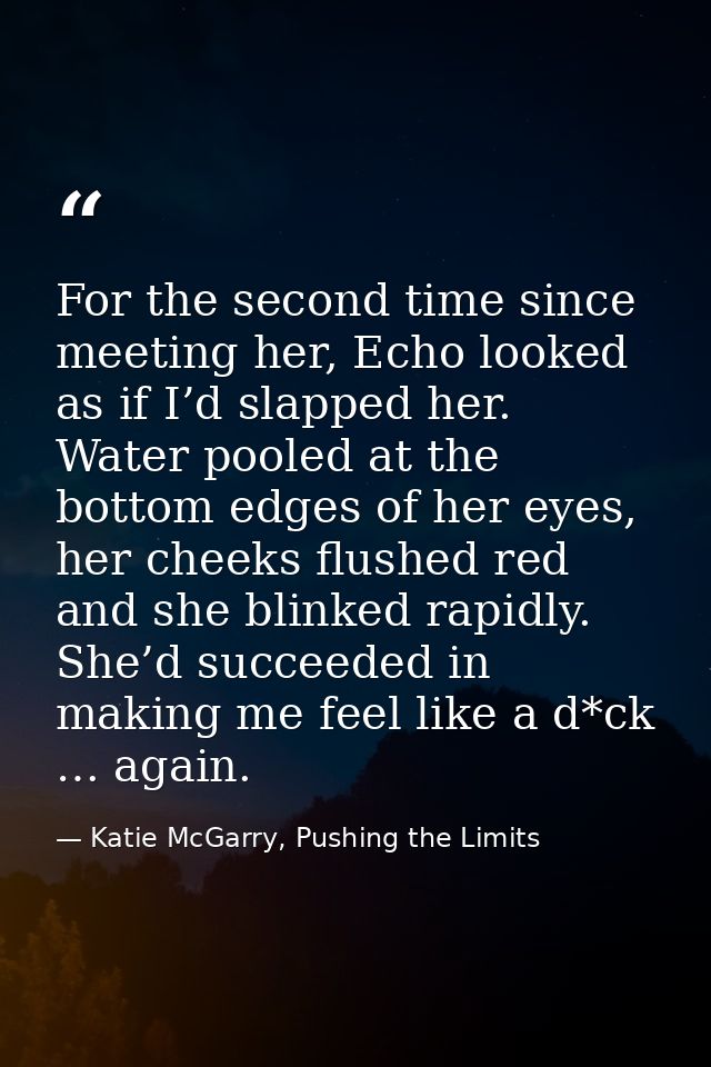 For the second time since meeting her, Echo looked as if I’d slapped her. Water pooled at the bottom edges of her eyes,  — Katie McGarry, Pushing the Limits