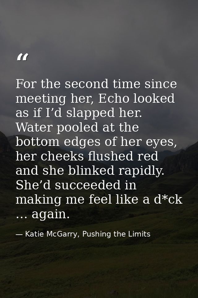 For the second time since meeting her, Echo looked as if I’d slapped her. Water pooled at the bottom edges of her eyes,  — Katie McGarry, Pushing the Limits
